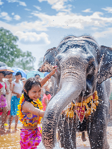 傣族泼水节摄影照片_泼水节美女大象庆祝传统节日庆典