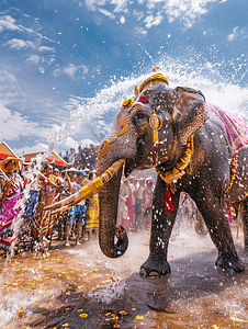 传统节日图片摄影照片_泼水节大象庆祝传统节日庆典