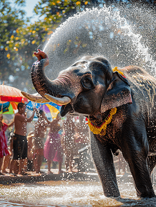 泼水节庆祝传统节日大象喷水