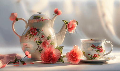 花瓶与茶具氛围