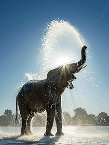 泼水节节日大象喷水