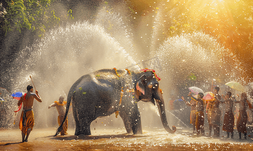 泼水节庆祝传统节日庆典大象