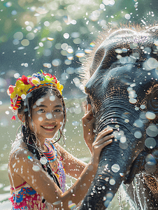 傣族姑娘泼水节大象庆祝传统节日庆典