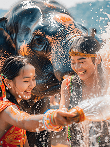傣族泼水节摄影照片_泼水节大象庆祝传统节日庆典