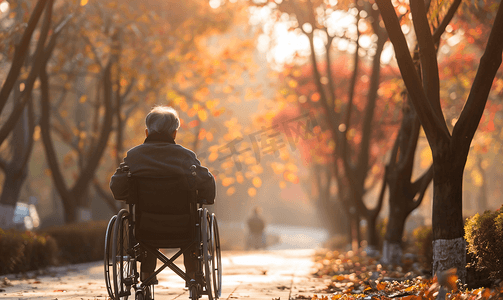 摄影照片_亚洲人孤独的老人坐在轮椅上