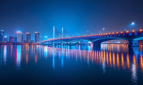 晚安夜晚摄影照片_南京长江第三大桥夜晚光斑