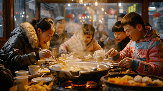 吃火锅摄影照片_一家人在重庆吃火锅