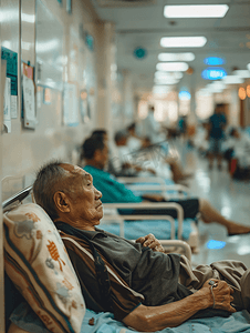 亚洲人生病的老人在病房