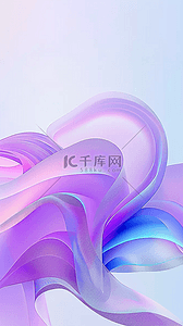 透明紫色3D渲染流动变幻的玻璃色彩背景图