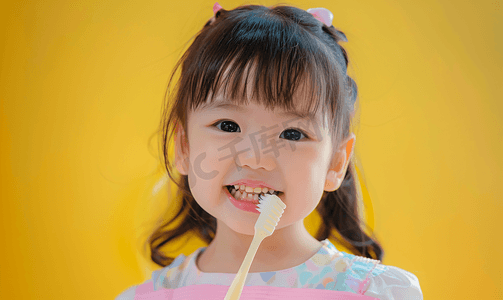 亚洲人可爱的小女孩和牙医