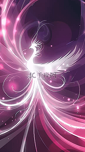 华丽粉紫色展翅飞翔的凤凰光影背景图