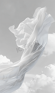 白色线条摄影照片_漂浮在空中的白色棉布