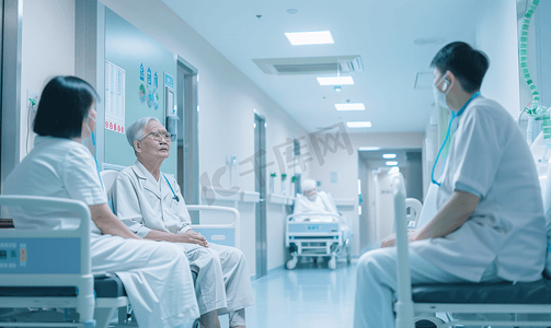 流程框线摄影照片_亚洲人生病的老人在医院