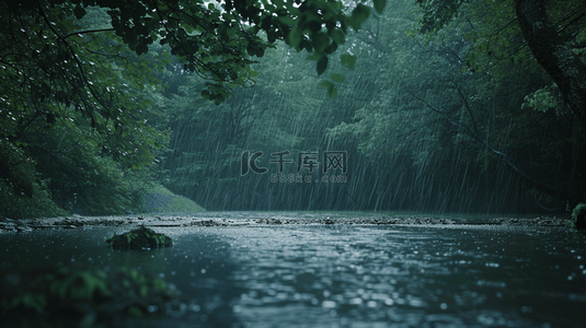 春天绿色雨季山河风景树叶景色的背景