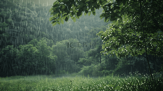 雨季背景图片_春天绿色雨季山河风景树叶景色的背景