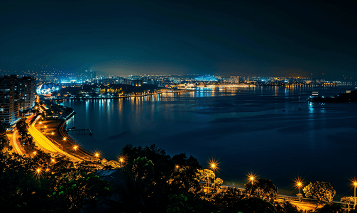 夜景背景摄影照片_新加坡金沙湾夜景