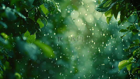 雨季背景图片_春天绿色雨季山河风景树叶景色的背景