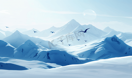 背景黑白摄影照片_雪山和鸟简约背景