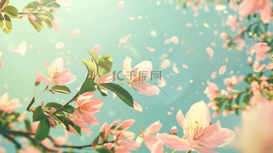 春天的景色手绘背景图片_彩色手绘唯美清新花朵树枝的背景