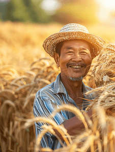 自然农民摄影照片_亚洲人农民开心的看着麦子6