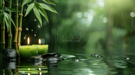 河水背景图片_绿色风景区竹林河水流动蜡烛的背景