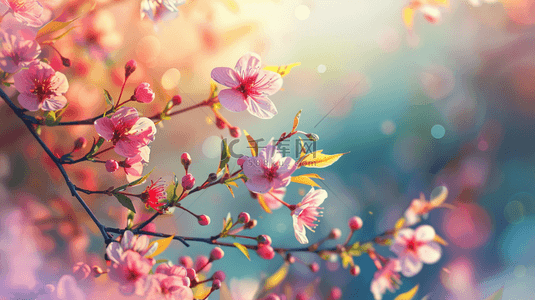 彩色手绘唯美清新花朵树枝的背景