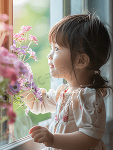 亚洲人可爱的小女孩贴窗花
