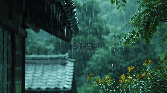 春天绿色雨季山河风景树叶景色的背景