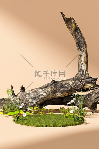 展台背景图片_春节植物花卉绿色 3D立体场景仿摄影展台设计图