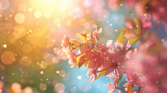 春天的景色手绘背景图片_彩色手绘唯美清新花朵树枝的背景