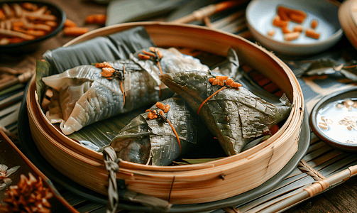 食粽子摄影照片_端午节肉粽吃粽子