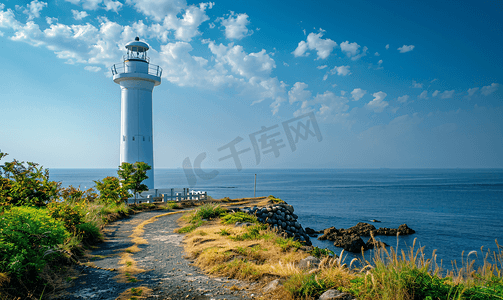 灯塔大海摄影照片_韩国济州岛大海灯塔