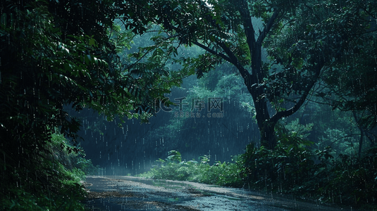 春天绿色雨季山河风景树叶景色的背景