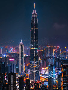写字楼背景摄影照片_深圳地标建筑城市夜景风光