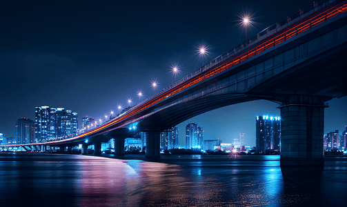 跨海大桥城市夜景