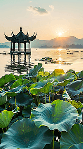 初中语文背景图片_语文课本封面杭州西湖著名景点风景背景素材