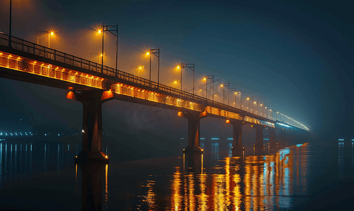 华灯初上的武汉鹦鹉洲长江大桥