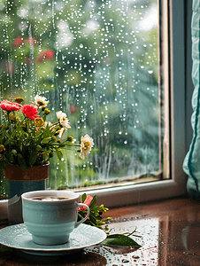 雨天自然摄影照片_雨天的窗舒服