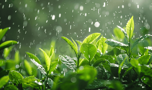 凉青茶叶摄影照片_春天的谷雨茶叶嫩芽