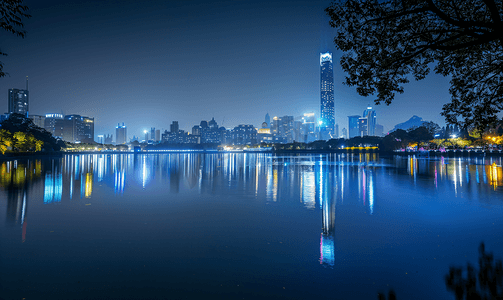 南京玄武湖天际线夜景