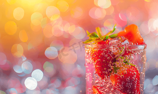 饮料海报摄影照片_水果茶冰饮草莓气泡水