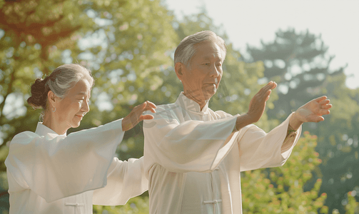 中国黄色摄影照片_亚洲人老年夫妇正在练太极拳