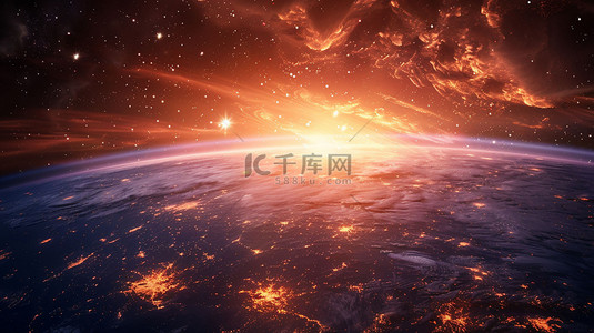 合成星球背景图片_星球曙光合成创意素材背景