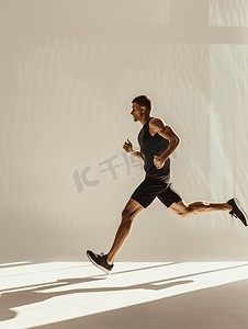 跑步准备摄影照片_运动男士跑步动作