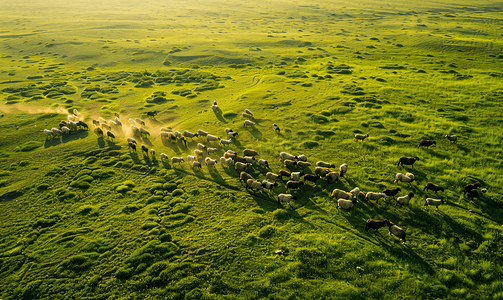 新疆拌米粉摄影照片_航拍新疆巴音布鲁克大草原牧羊人羊群