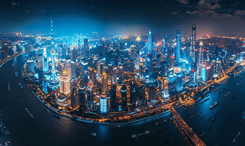 大城市摄影照片_上海城市夜景俯拍