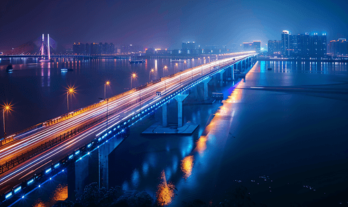 鹦鹉洲大桥摄影照片_华灯初上的武汉鹦鹉洲长江大桥