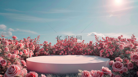 玫瑰背景图片_玫瑰圆形展台高端合成创意素材背景