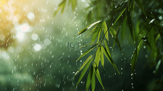 雨季背景图片_绿色雨季竹叶背景