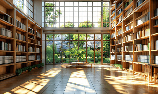 书籍首发摄影照片_宽敞明亮的图书馆阅览室